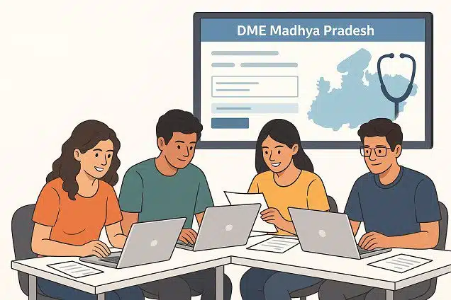 4 people doing registration for MP MBBS Counselling