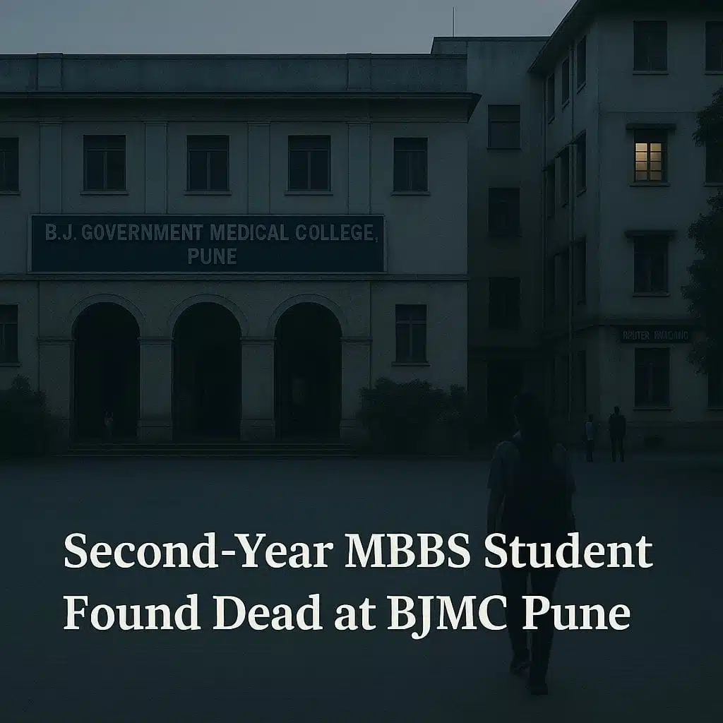 BJMC Pune medical college building during dusk with students walking, related to MBBS counselling and medical education.